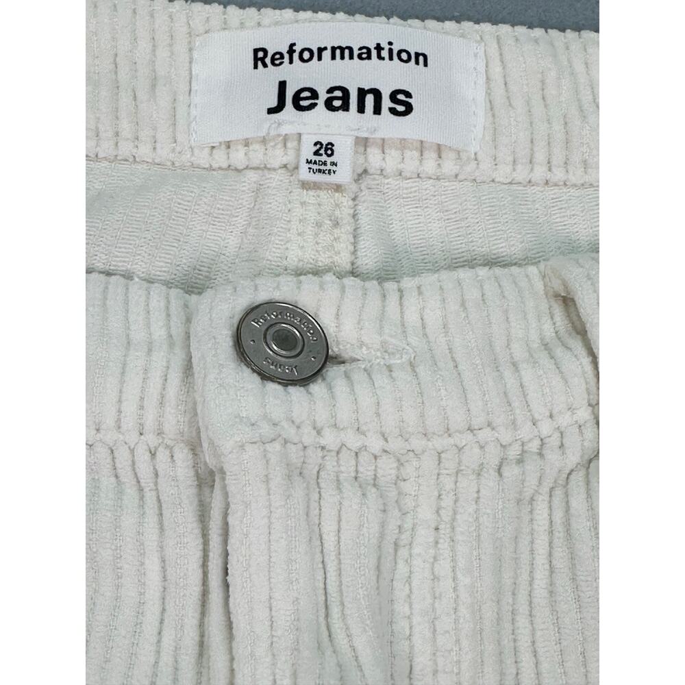 Reformation Rowan High Rise Relaxed Corduroy Pants Ivory White 100% Cotton (26) - Picture 6 of 12
